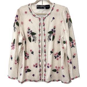 Vintage Robert‎ Anthony Evening Jacket Women's L Pure Silk Beaded Floral Event